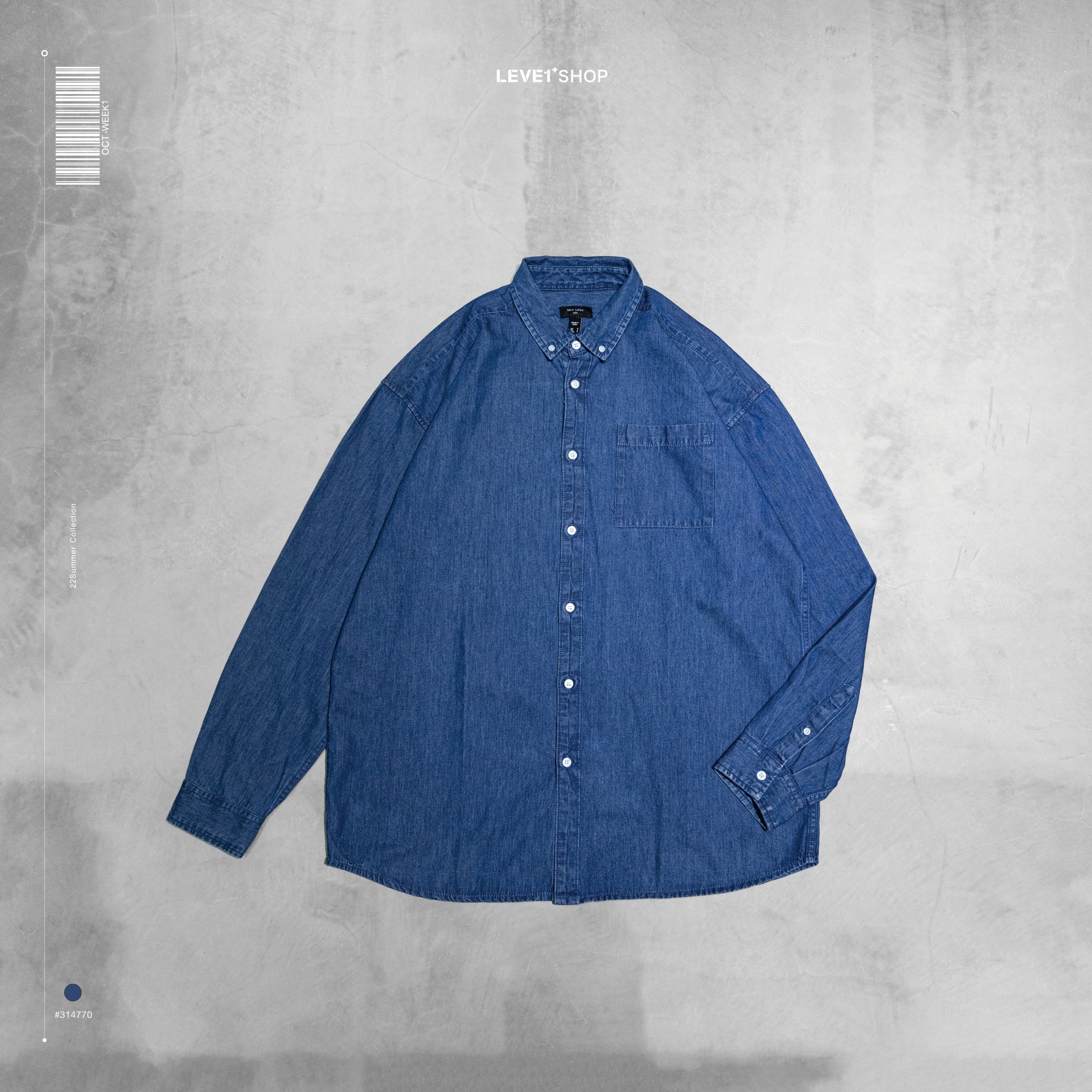 U.K - New Look Long Sleeve 90's Oversized Denim Shirt - Mid Blue