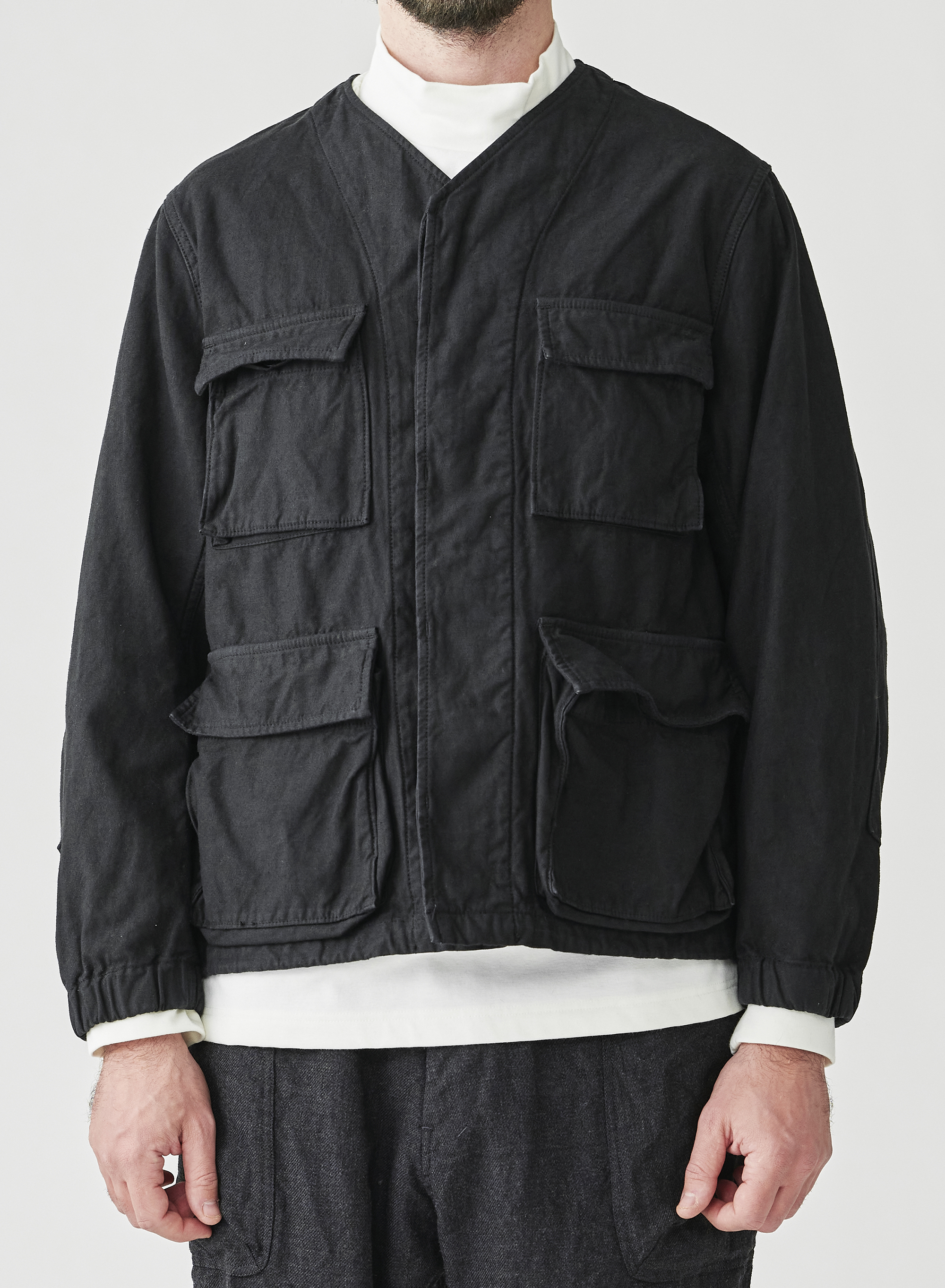 SAGE DE CRET - LINEN COTTON MILITARY JACKET / BLACK