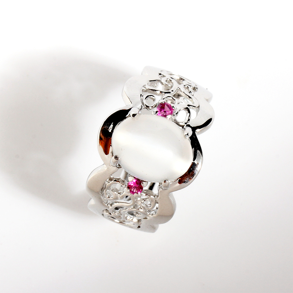 【雅紅珠寶】天然貓眼月光石戒指-925銀飾-赫日流輝-活圍設計-R0417