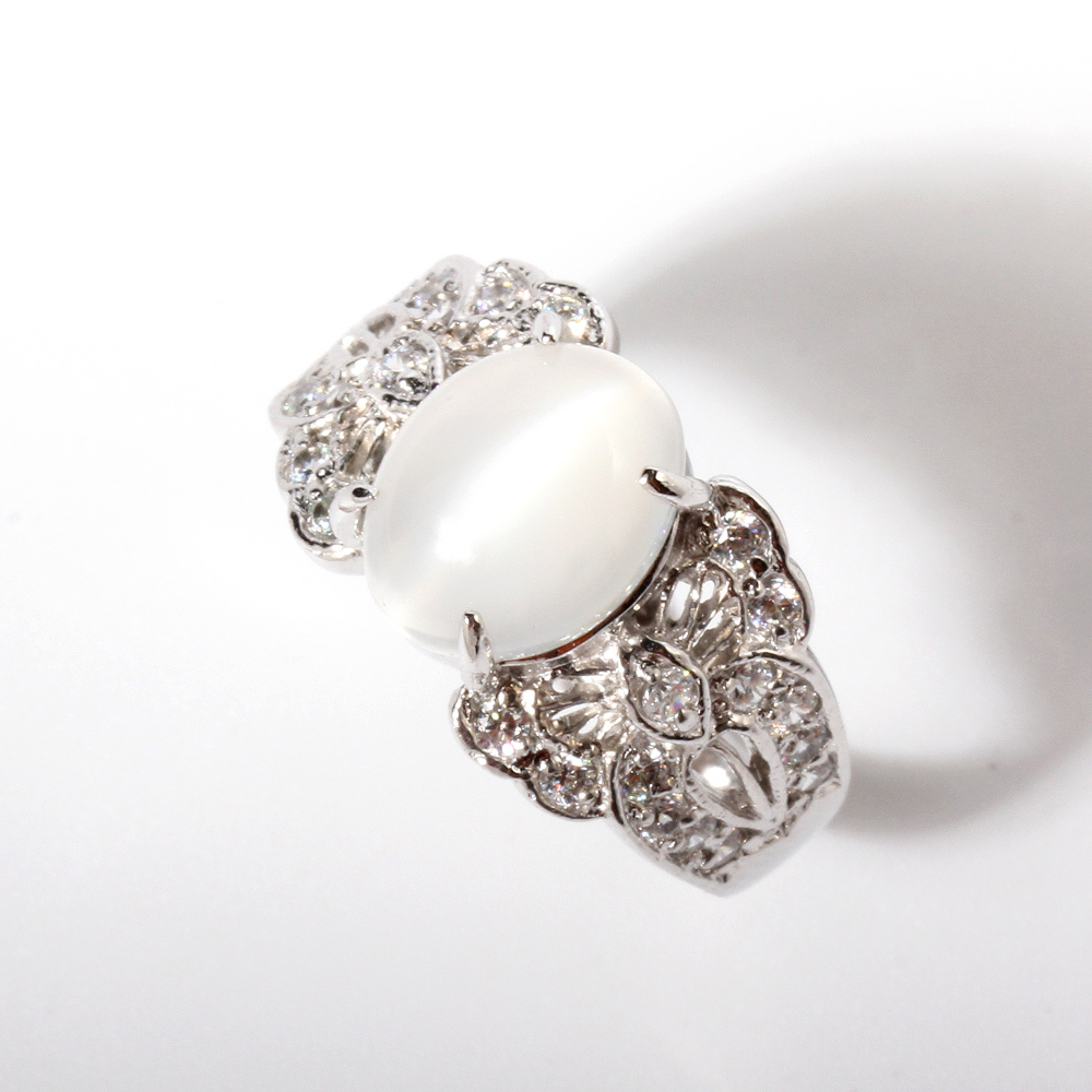 【雅紅珠寶】天然貓眼月光石戒指-925銀飾-百卉含英-活圍設計-R0424