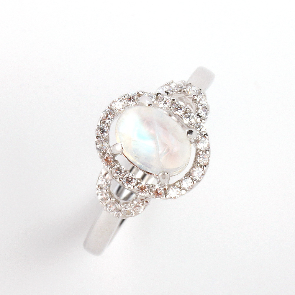 【雅紅珠寶】天然藍光月光石戒指-925銀飾-青藍冰水-活圍設計-R0421