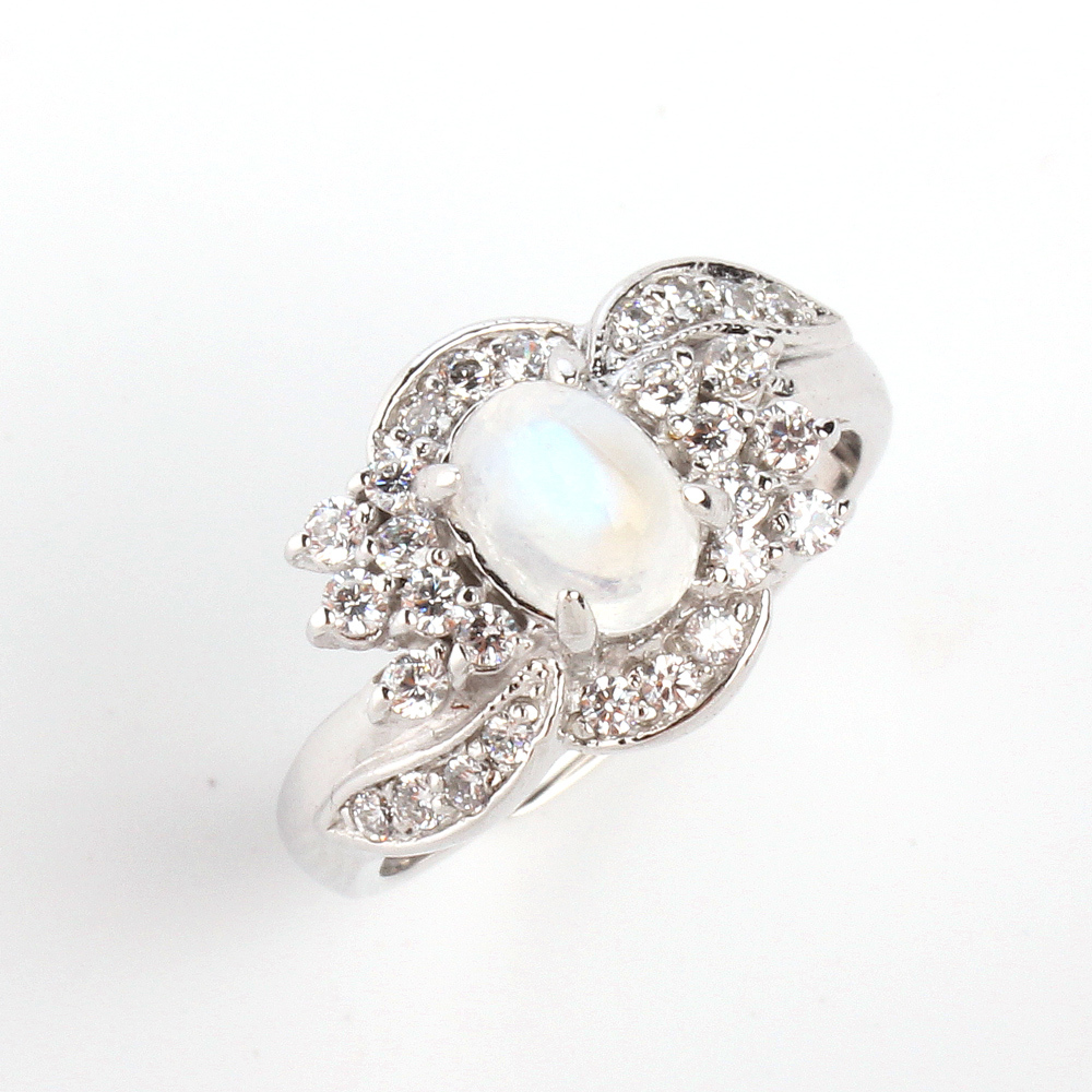 【雅紅珠寶】天然藍光月光石戒指-925銀飾-碧海青天-活圍設計-R0422