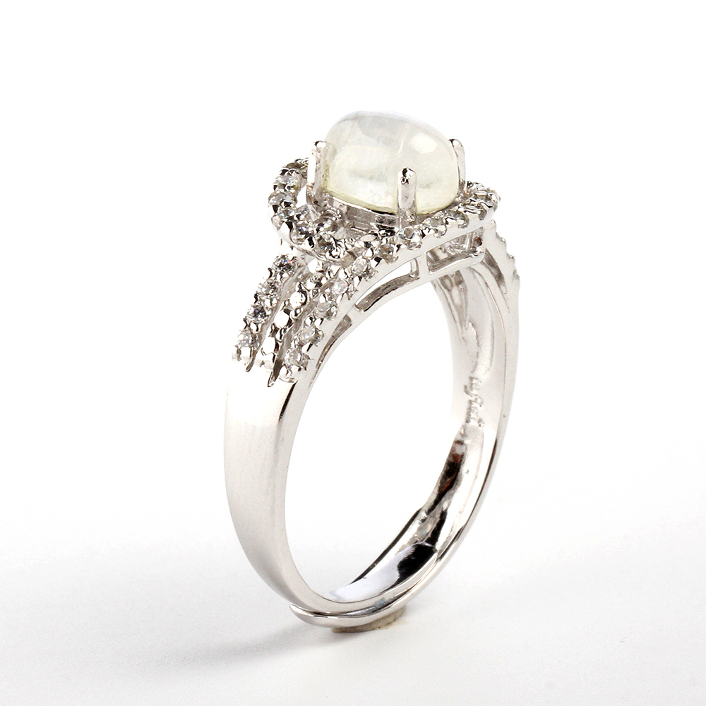 【雅紅珠寶】天然藍光月光石戒指-925銀飾-露水藍天-活圍設計-R0423