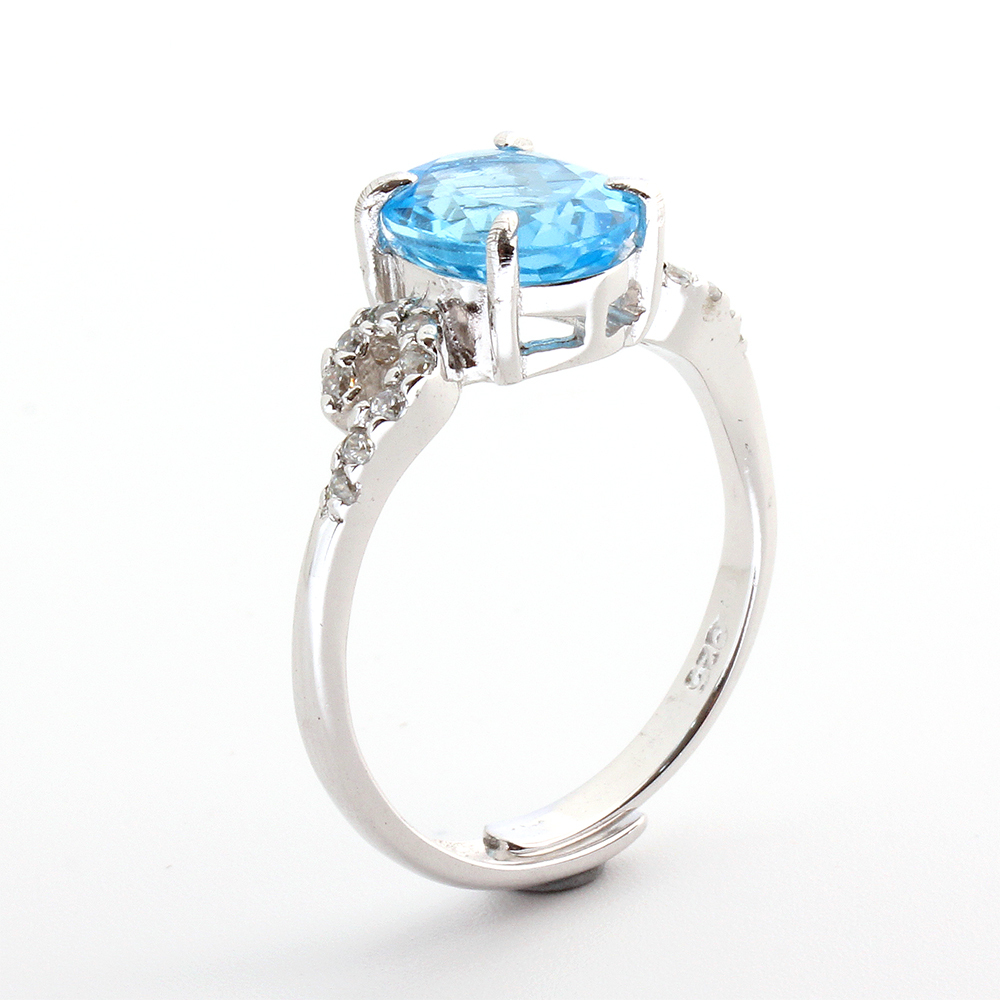 【雅紅珠寶】天然藍色托帕石戒指-925銀飾-藍田生玉-活圍設計-R0426