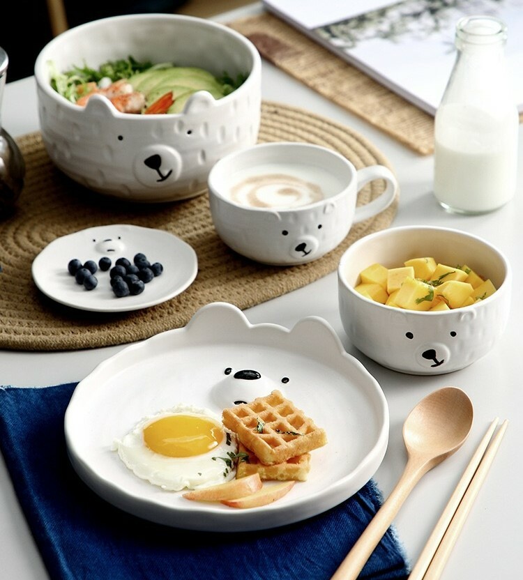 《1116》可愛胖胖大白熊陶瓷碗盤組