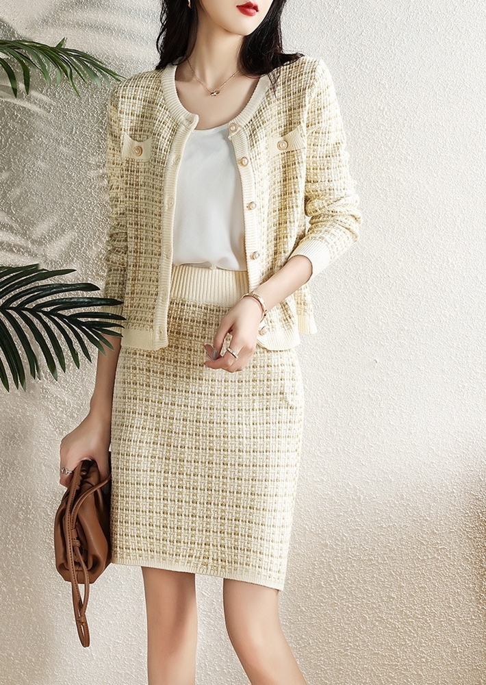 小香風混紡針織套裝