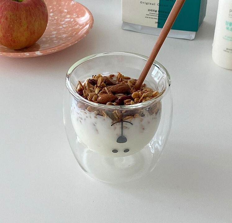 《1124》可愛小熊雙層耐熱透明玻璃杯300ml