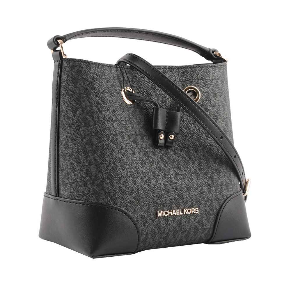 【MICHAEL KORS】Mercer 塗層帆布束繩設計小款水桶包(黑色)