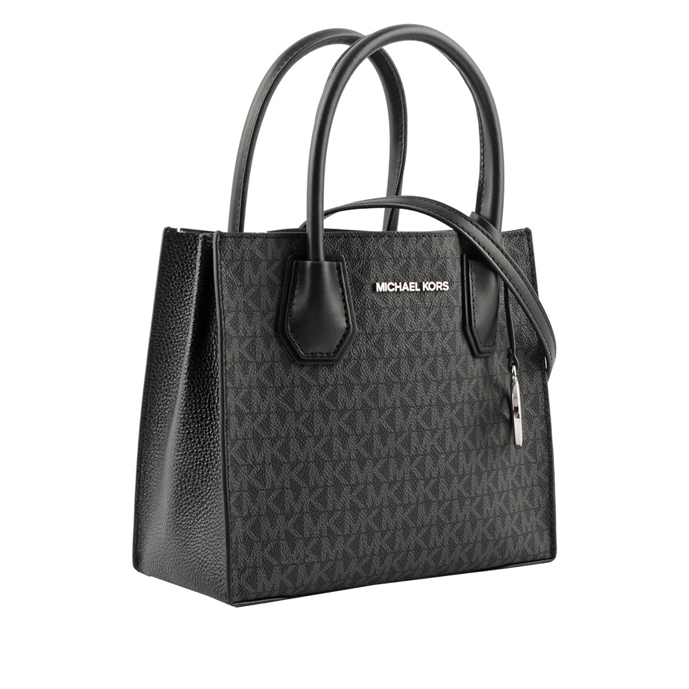 【MICHAEL KORS】Mercer Logo 吊飾塗層帆布二用包(黑色)