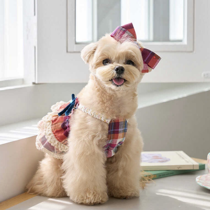 吊帶亞麻蕾絲層裙-紅格髮飾 髮夾-It’s sunny outside