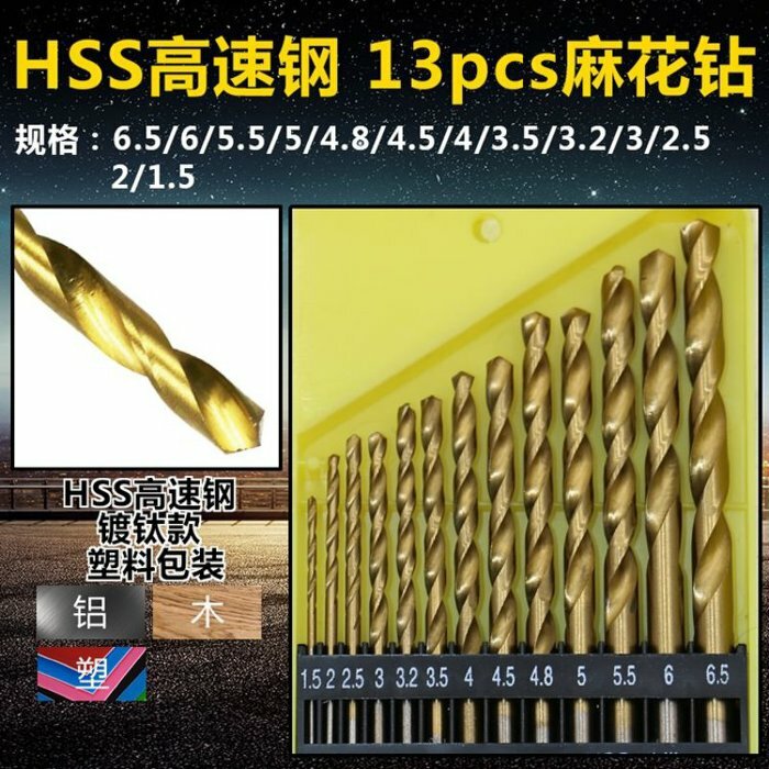 高速鋼4241鍍鈦款圓柄麻花鑽頭(13支套裝組)