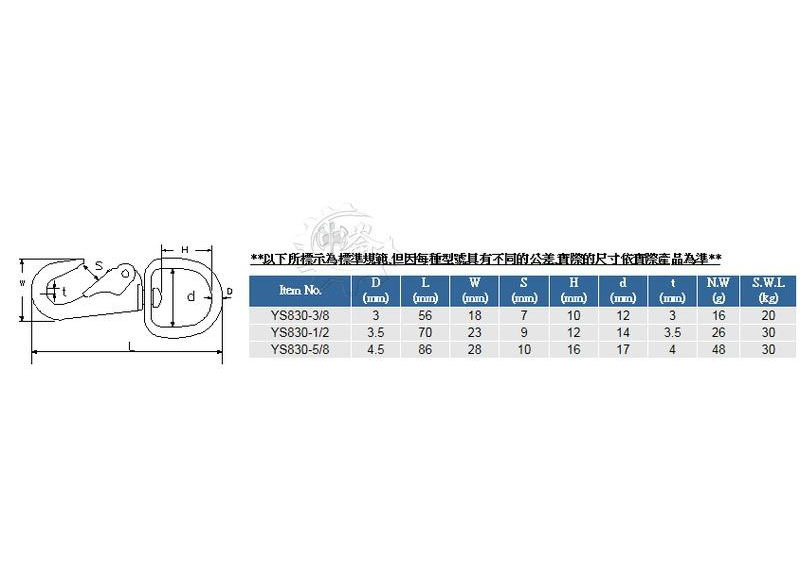 ＊中崙五金【附發票】台灣製 3/8" (3分) A型安全迴轉鉤 材質: SUS304不銹鋼 型號 :YS830 鑰匙圈