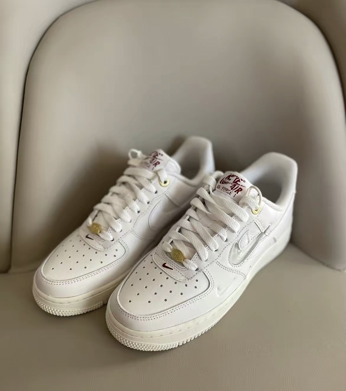NIKE AIR FORCE 1 果凍LOGO 雙勾 白金鐵牌 AF1