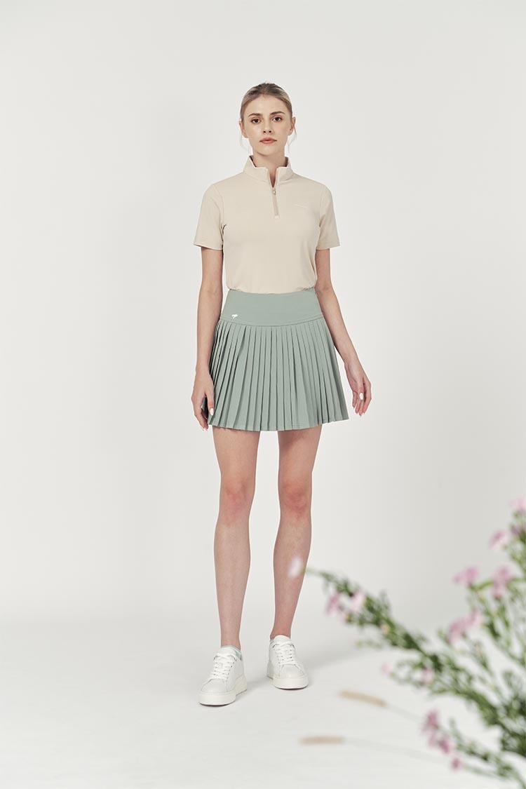 經典細百褶裙-淺草綠