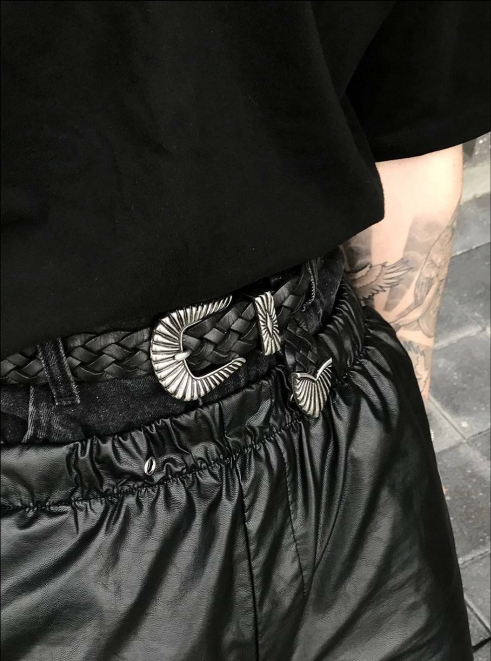 鍍鉻網眼義大利天然牛皮腰帶