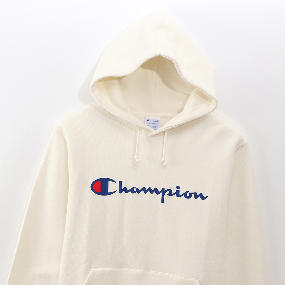 男款-Basic系列經典草寫Logo內刷毛連帽衛衣-米白色 （C3-Q107-020）