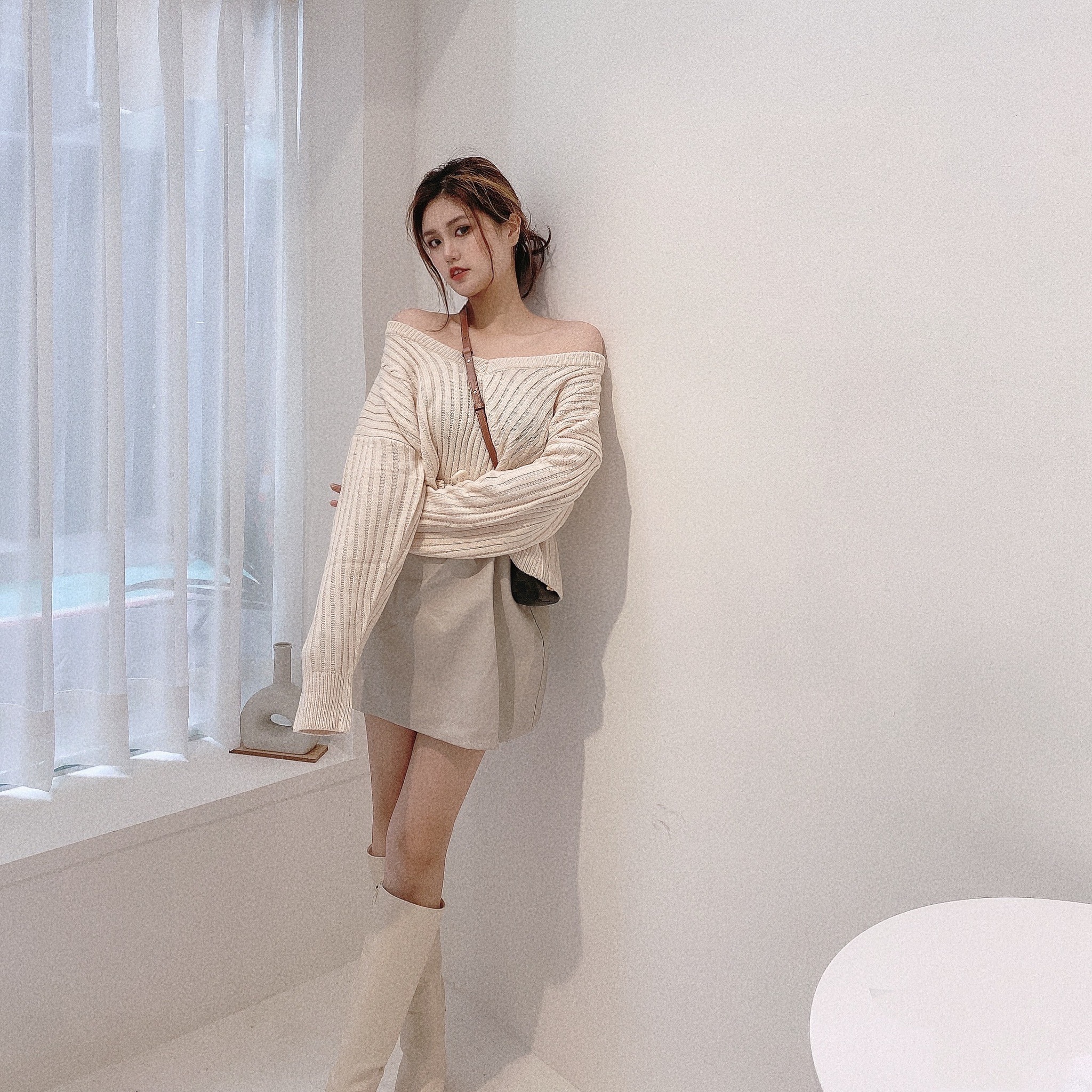 後簍空坑條針織毛衣/三色