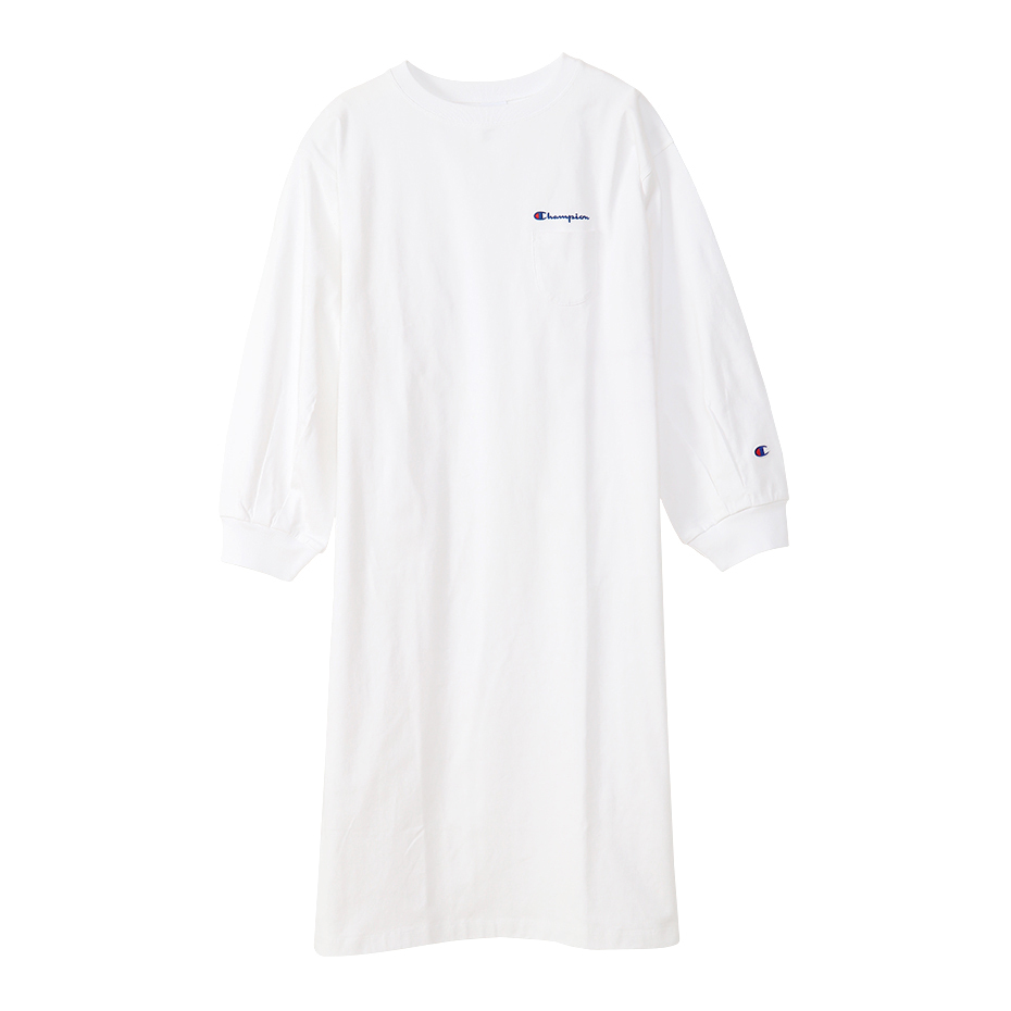 女款-口袋草寫Logo長版洋裝-白色（CW-U406-010）