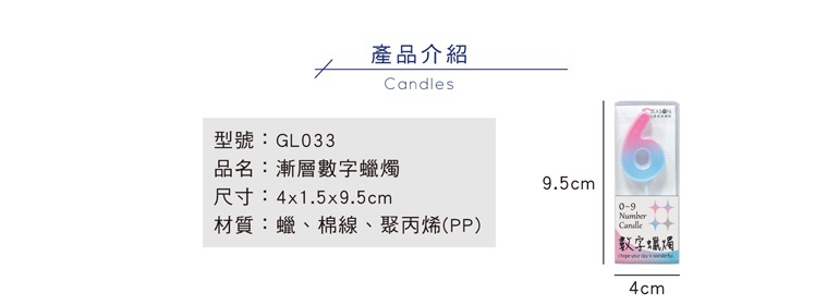 四季紙品 漸層數字蠟燭 1.6*8.5cm【GL033】
