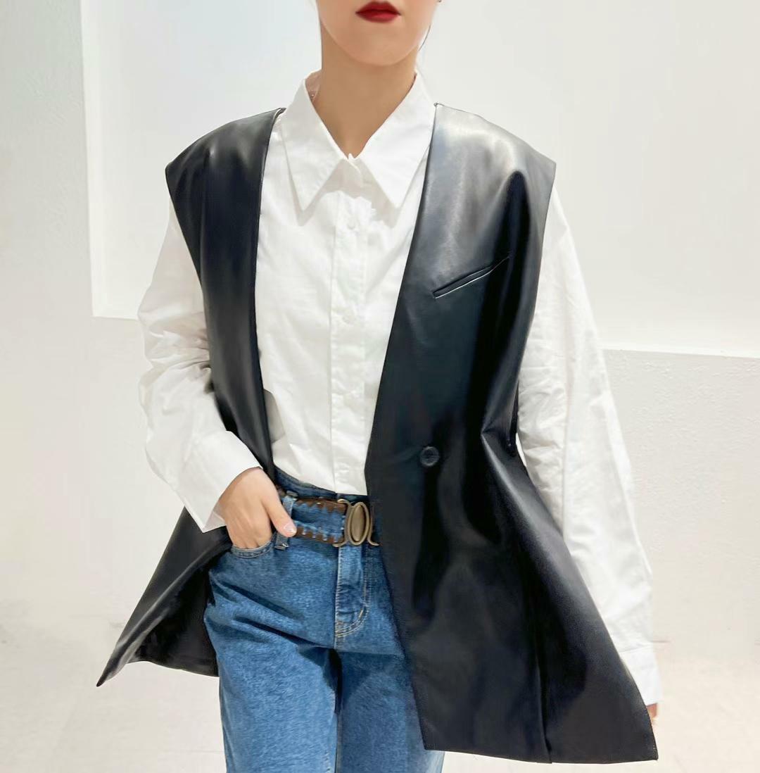 LCJ18 無領背心人造皮西裝外套