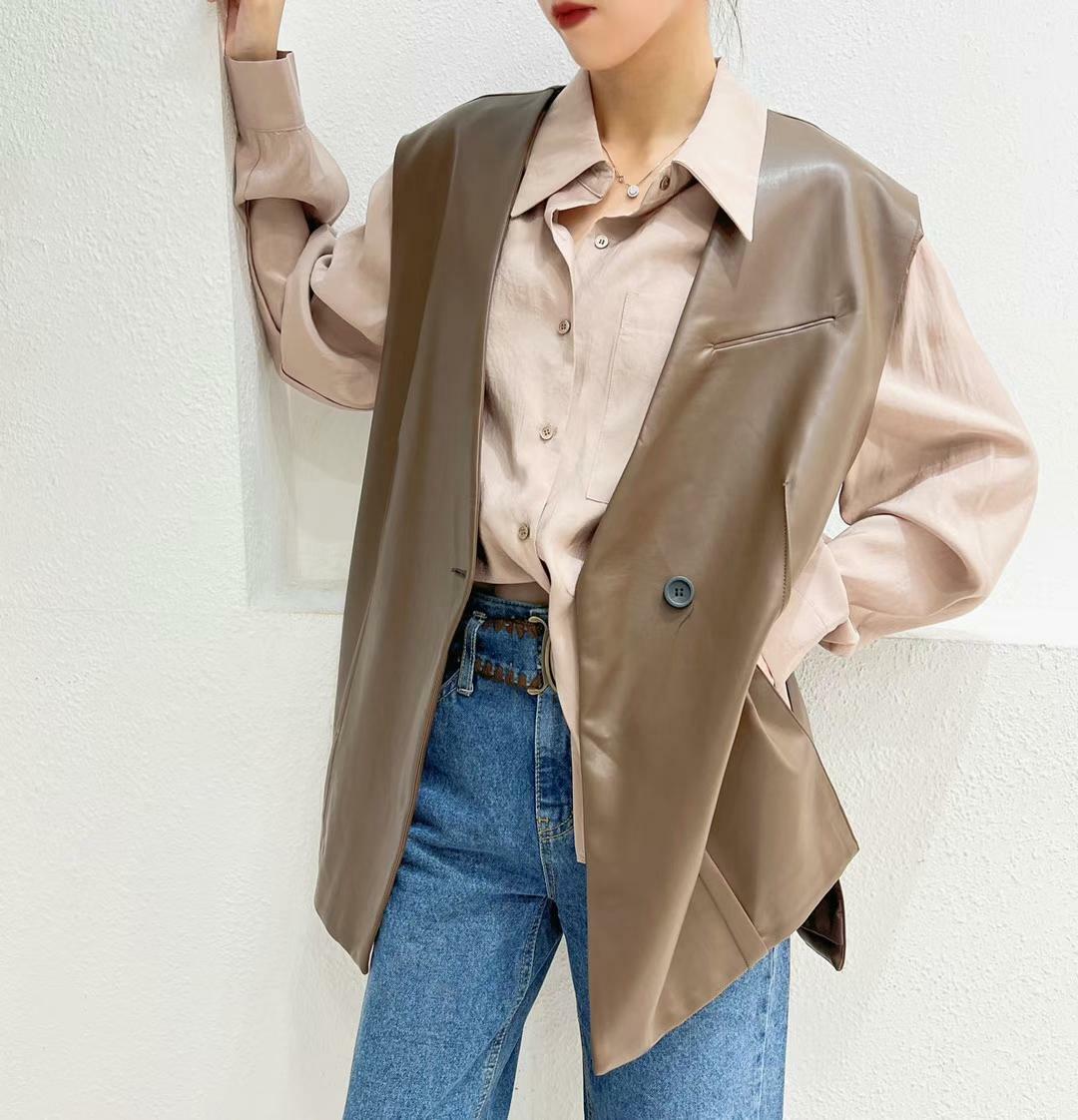 LCJ18 無領背心人造皮西裝外套