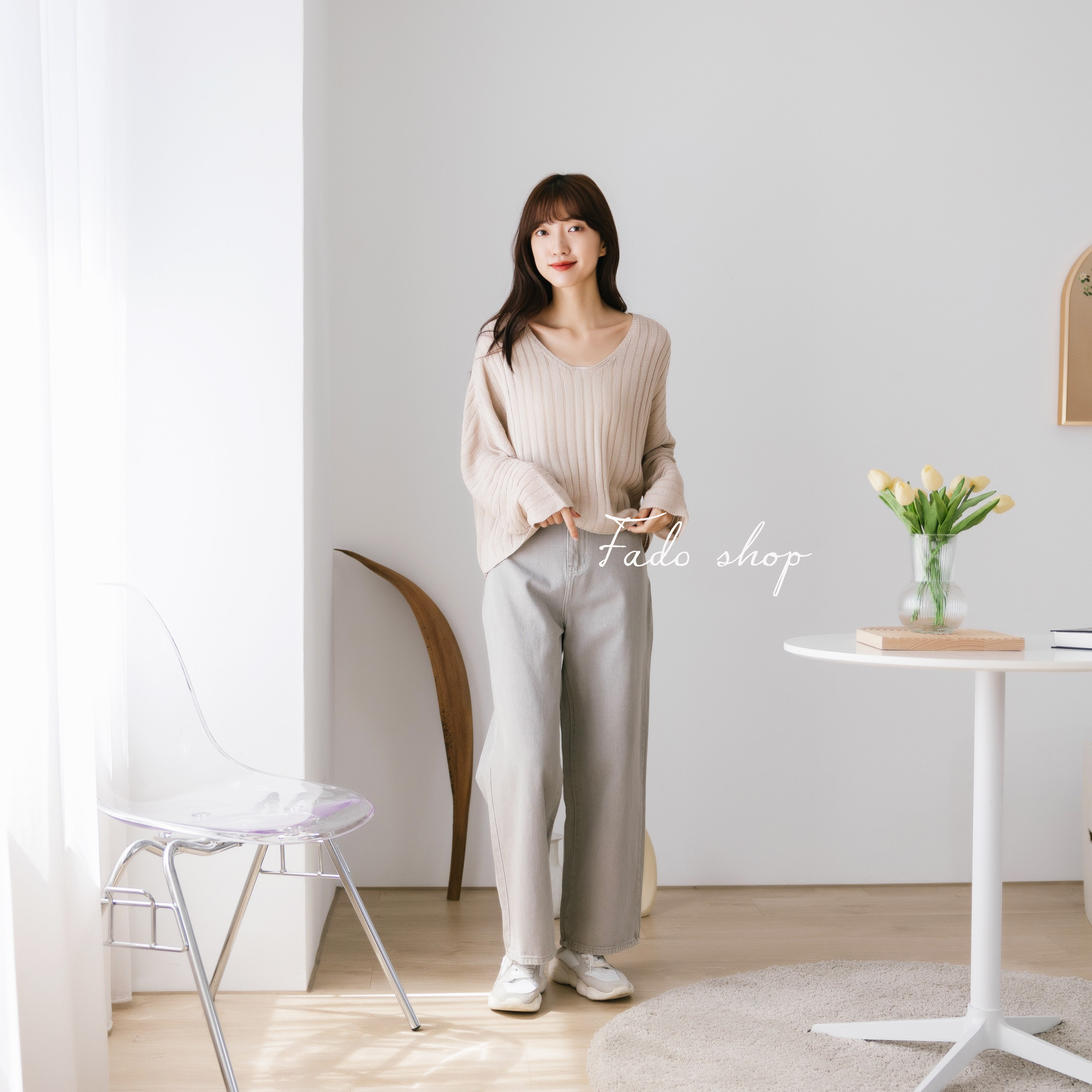 法朵Fado Shop｜灰系鬆緊水洗寬褲 254C001 灰 S-XL