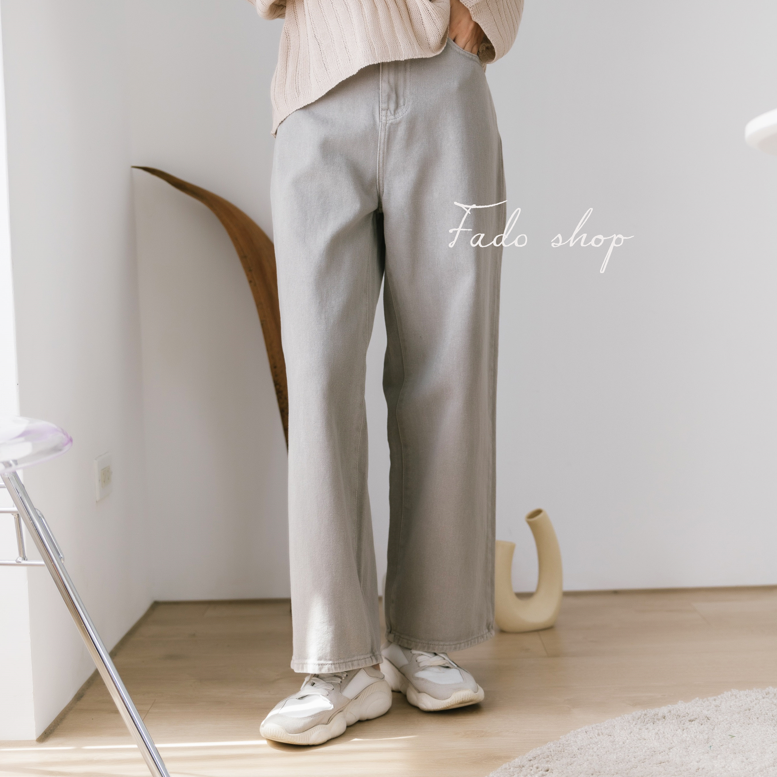 法朵Fado Shop｜灰系鬆緊水洗寬褲 254C001 灰 S-XL