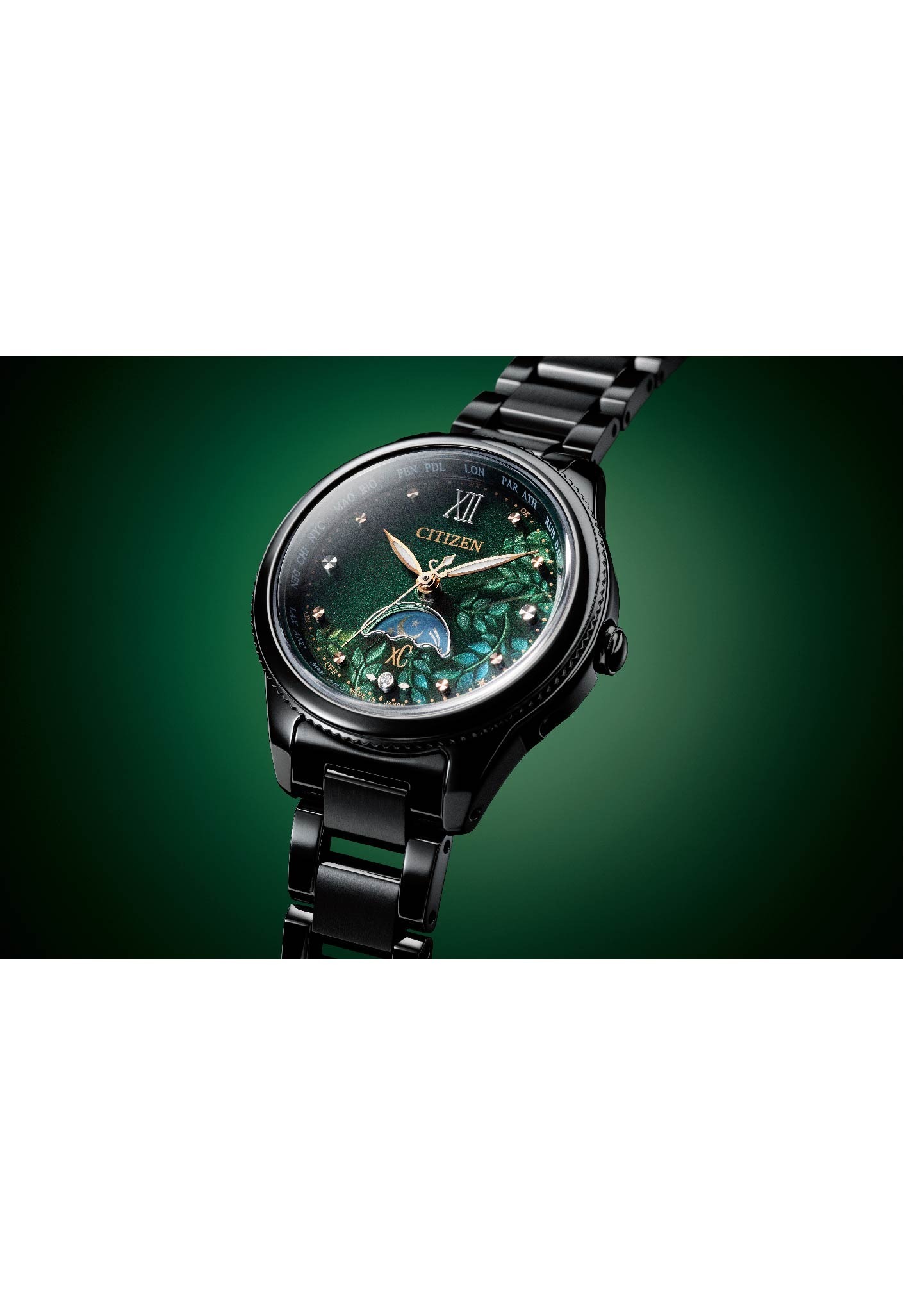 萬年鐘錶 - Citizen 星辰錶  XC   極光之森限定款 鈦金屬光動能月相電波女錶 EE1007-59W  錶徑29MM