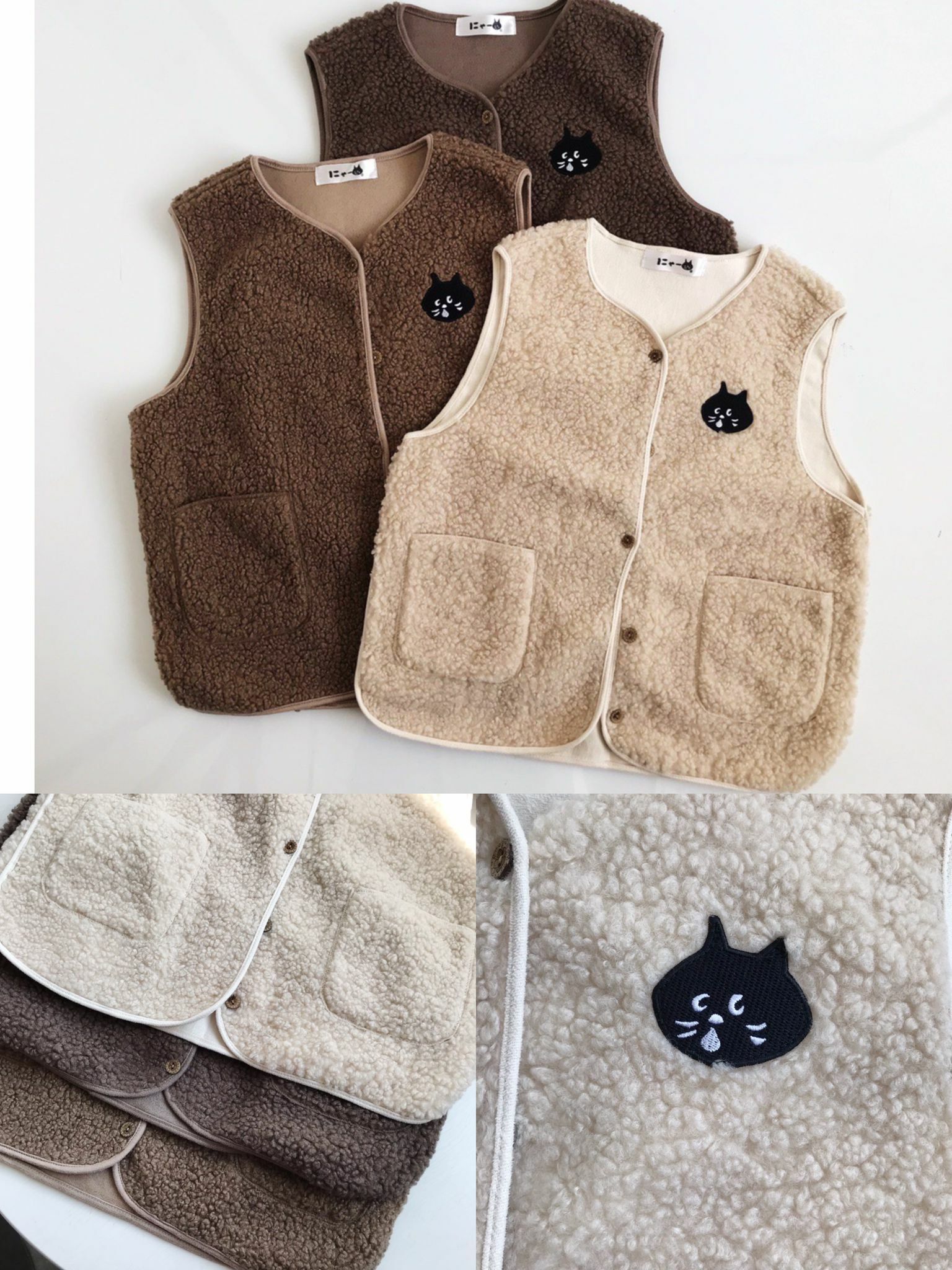 2022年秋冬新品✨驚訝貓顆粒絨純色羊羔毛背心雙口袋馬甲22F1015