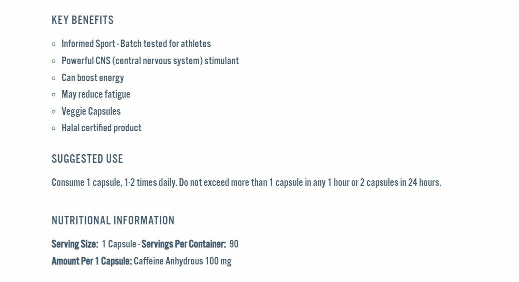 Applied Nutrition - Caffeine 100mg 純咖啡因膠囊 快速能量釋放 90次份量
