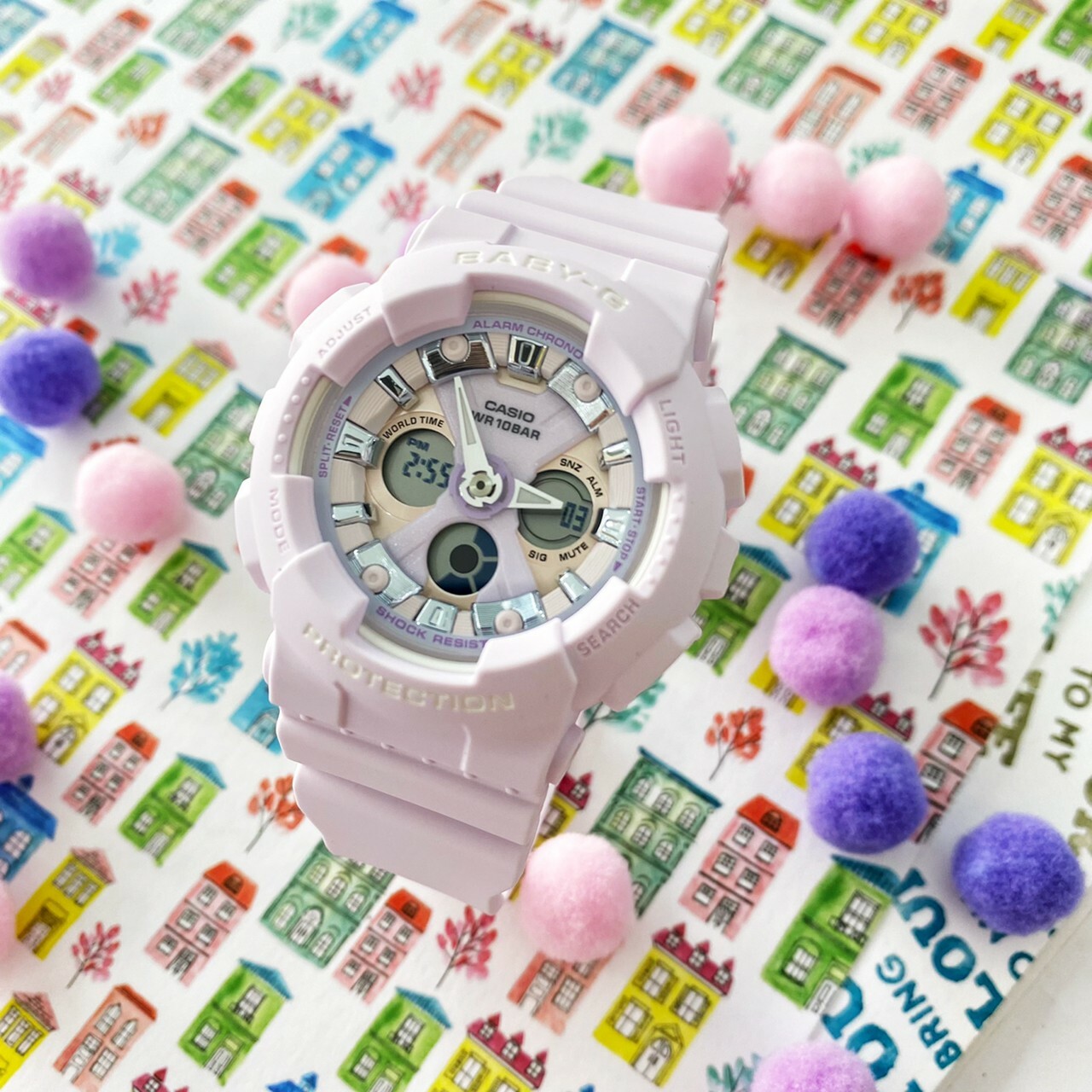【Baby-G】卡西歐柔美粉嫩色調運動錶BA-130WP-6A (紫) 現代鐘錶