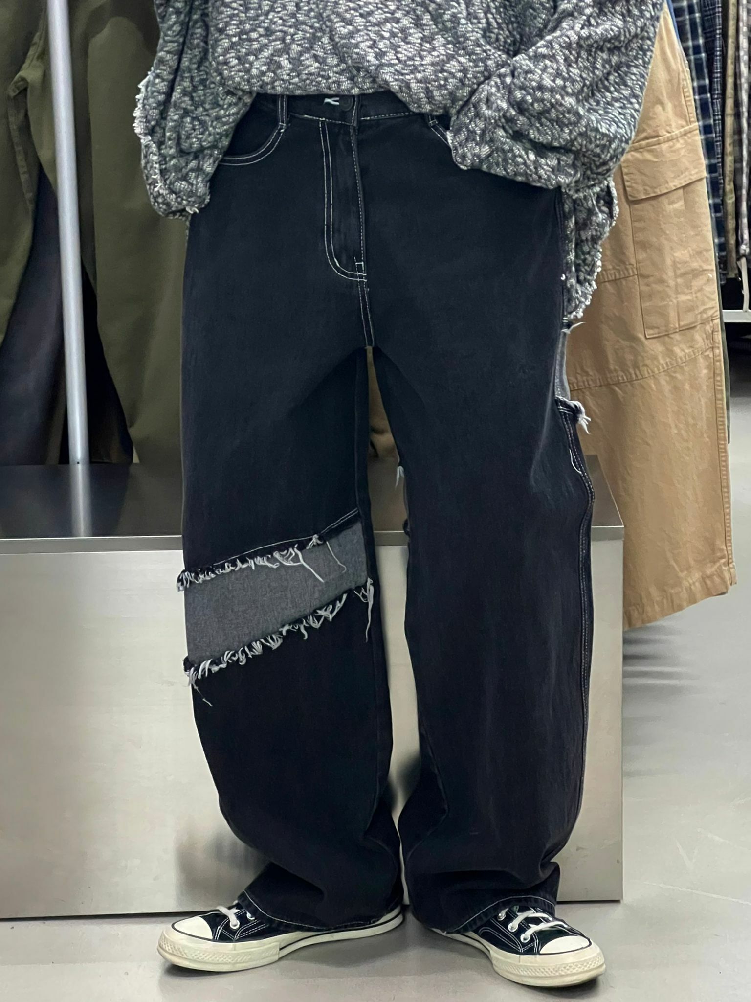 拼色鬆身牛仔褲 J628