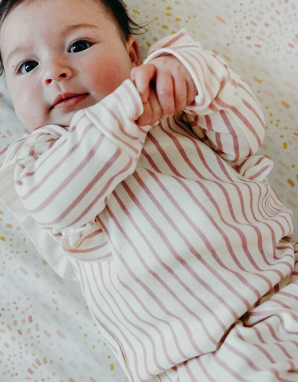 Pehr-條紋荷葉邊長袖連身衣(Dark Pink)