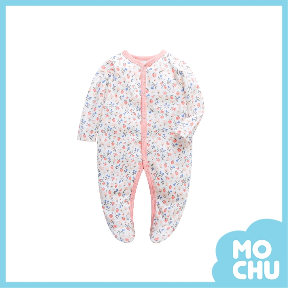 花朵草莓長袖連身衣(包腳款)