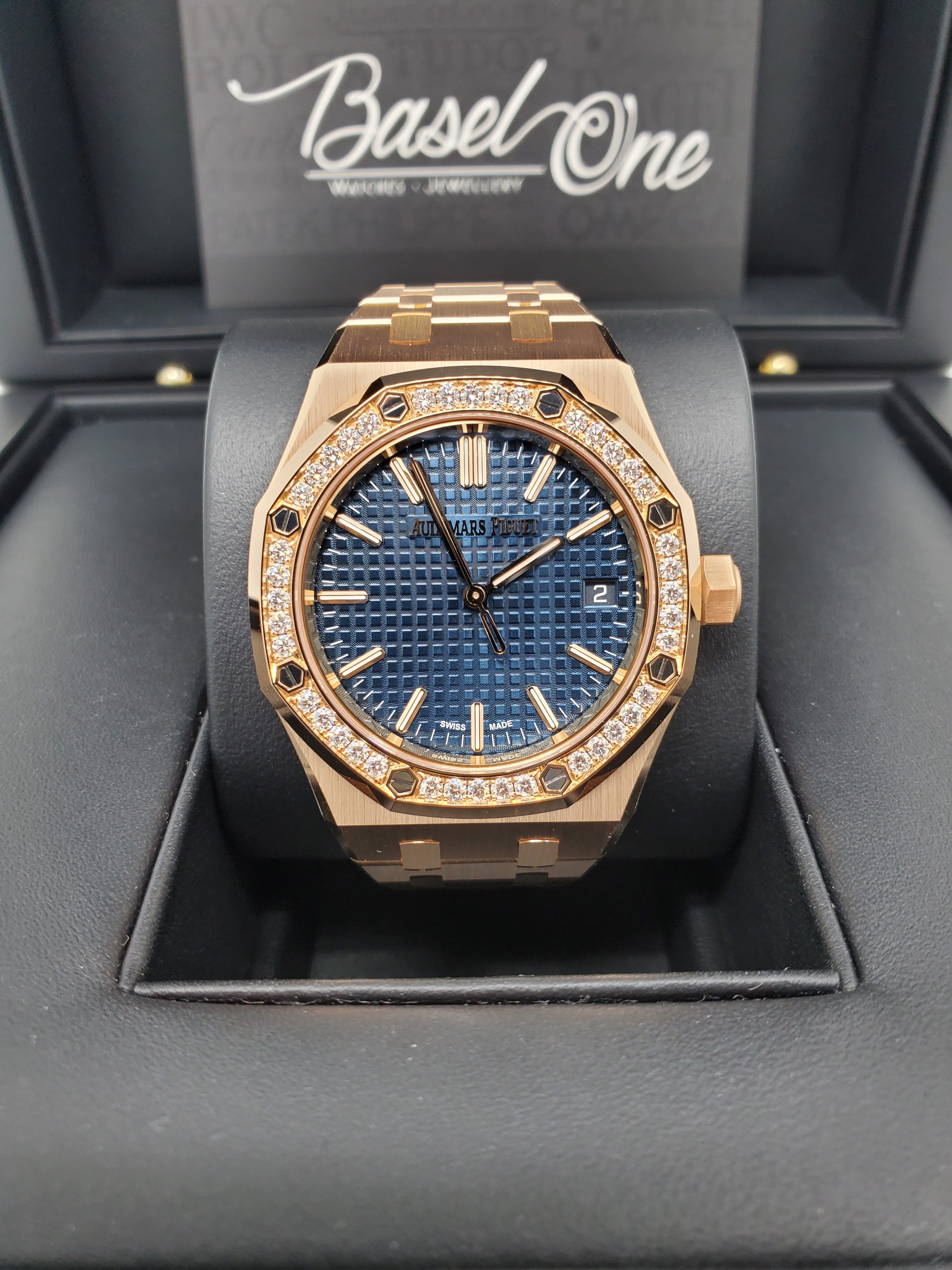 BRAND NEW AUDEMARS PIGUET 15551or 15551 BLUE DIAL ROSE GOLD ROYAL OAK SELFWINDING "50TH ANNIVERSARY" 37mm