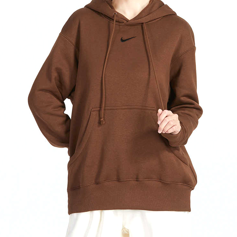 NIKE  HOODIE  咖啡色 刺繡小勾 帽T 女款 DQ5861-259 [台灣現貨]