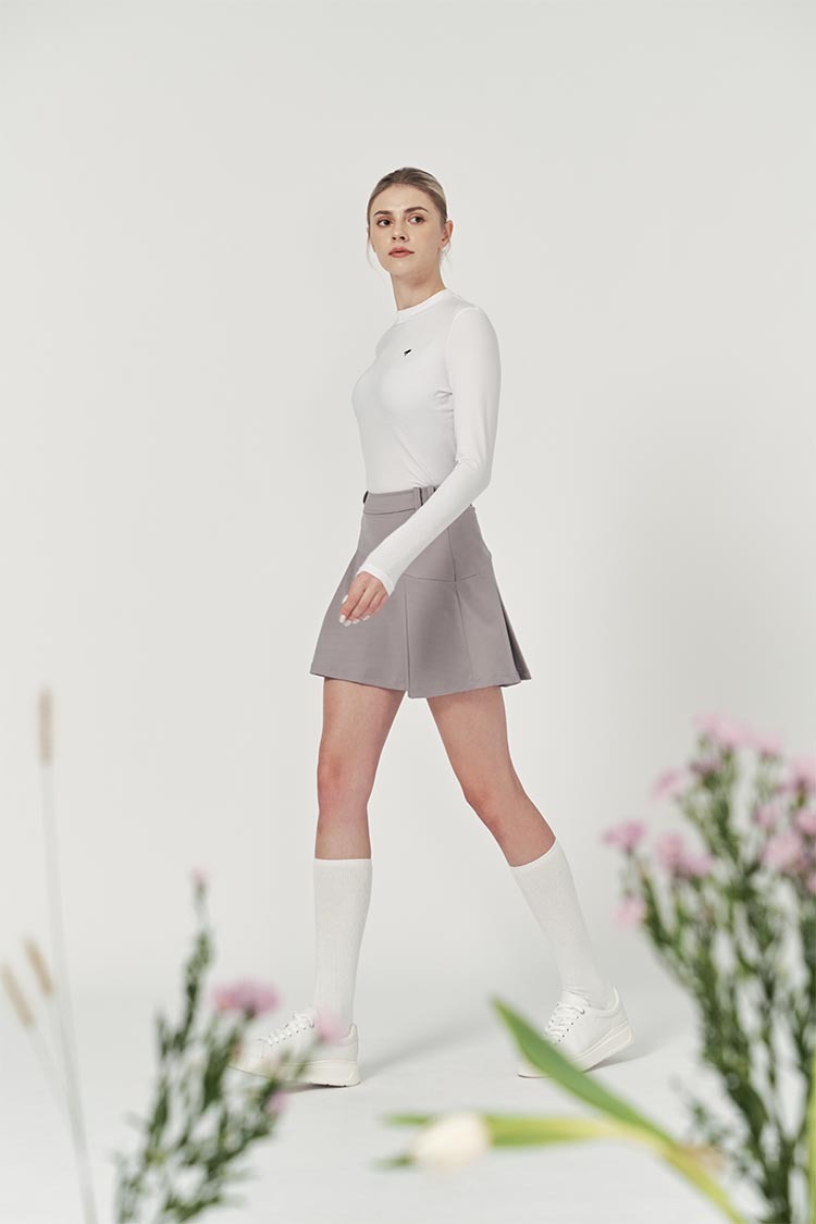 盒褶女短裙-藕紫