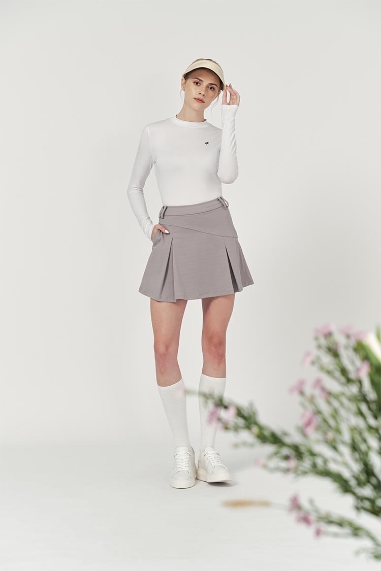 盒褶女短裙-藕紫