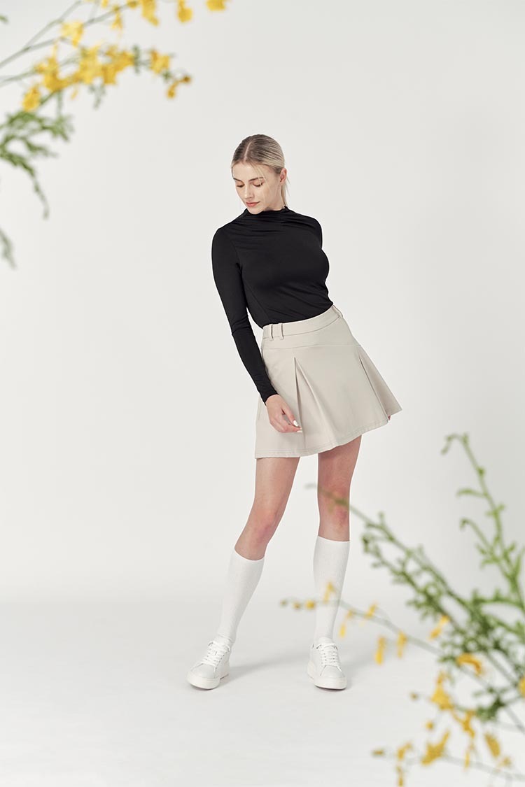 盒褶女短裙-沙