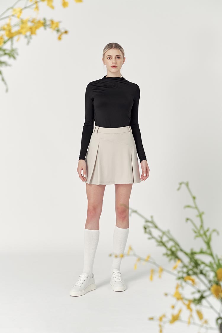 盒褶女短裙-沙