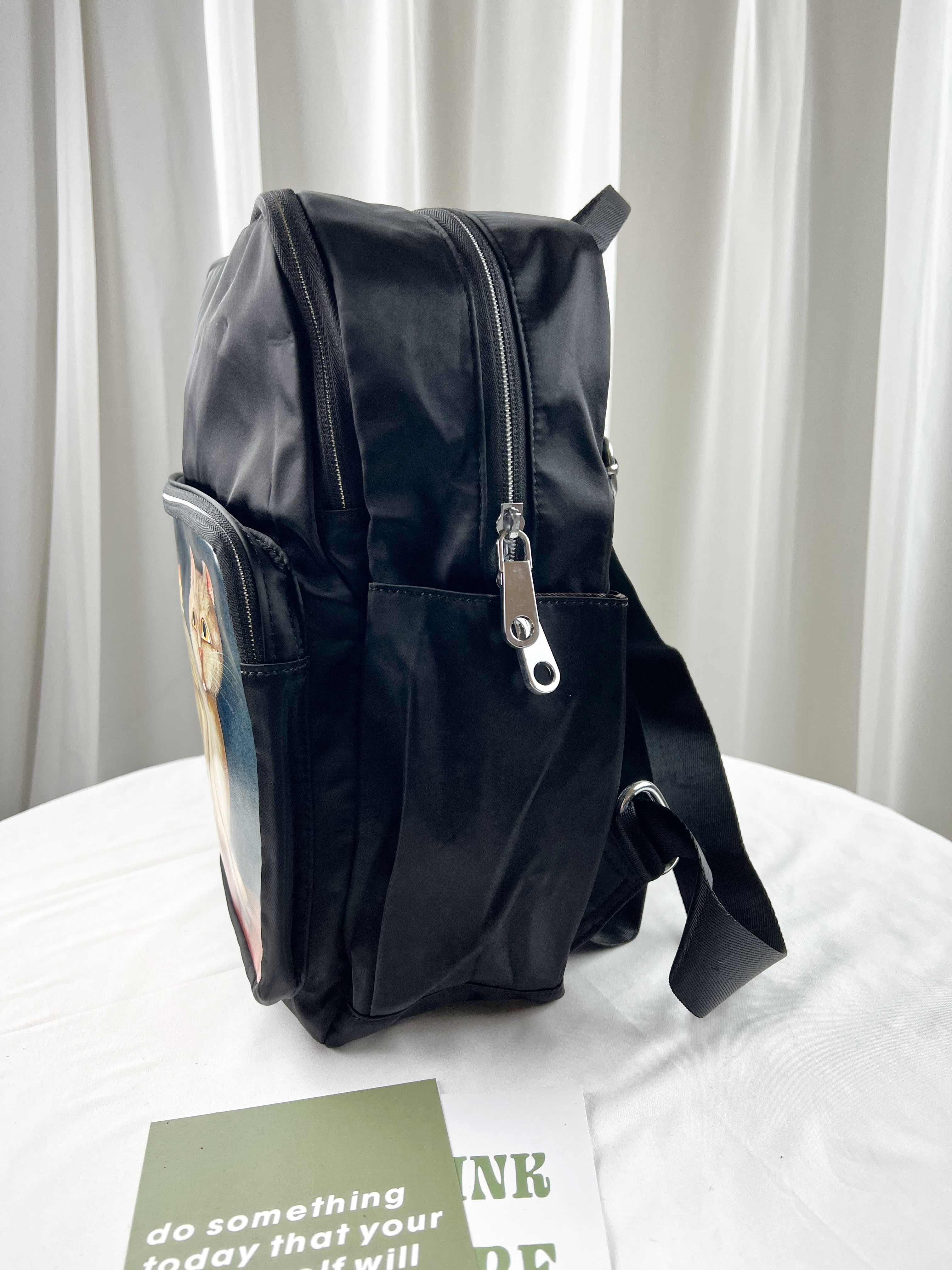 經典黑 貓咪尼龍防潑水後背包 #SM-310