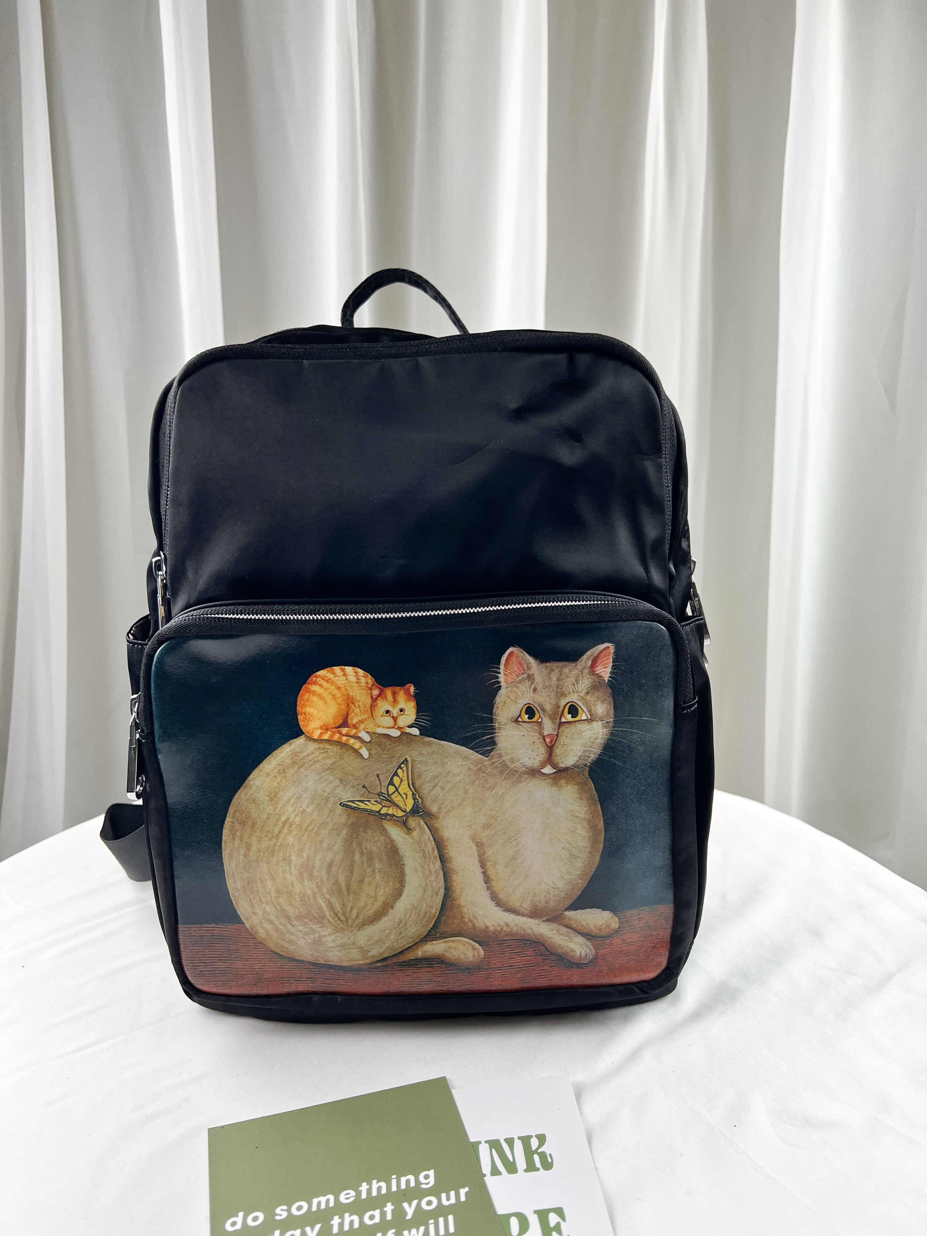 經典黑 貓咪尼龍防潑水後背包 #SM-310