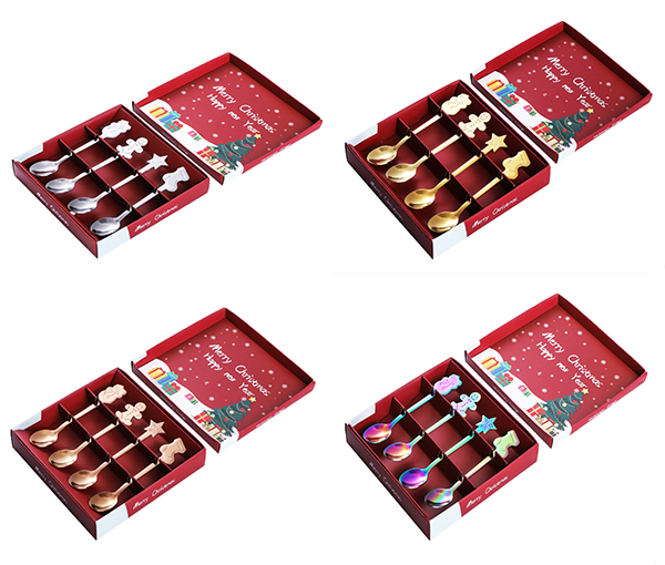 聖誕節金色不銹鋼咖啡勺套裝 B4108