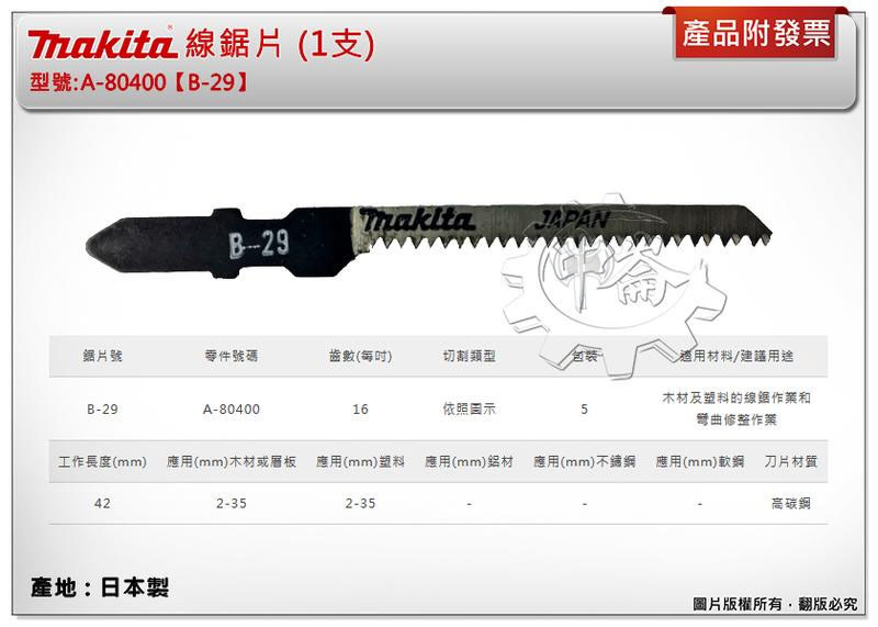 ＊中崙五金【附發票】(日本製) 牧田 A-80400 (B-29) 線鋸片 數量1支 高碳鋼 木材及塑料的線鋸和彎曲修整