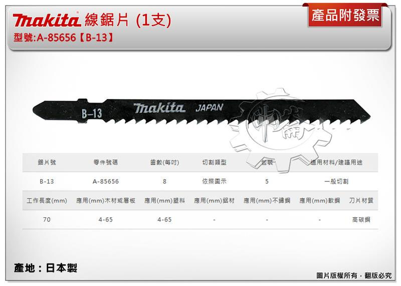 ＊中崙五金【附發票】(日本製) 牧田 A-85656 (B-13) 線鋸片 數量1支 高碳鋼材質 適用一般切割