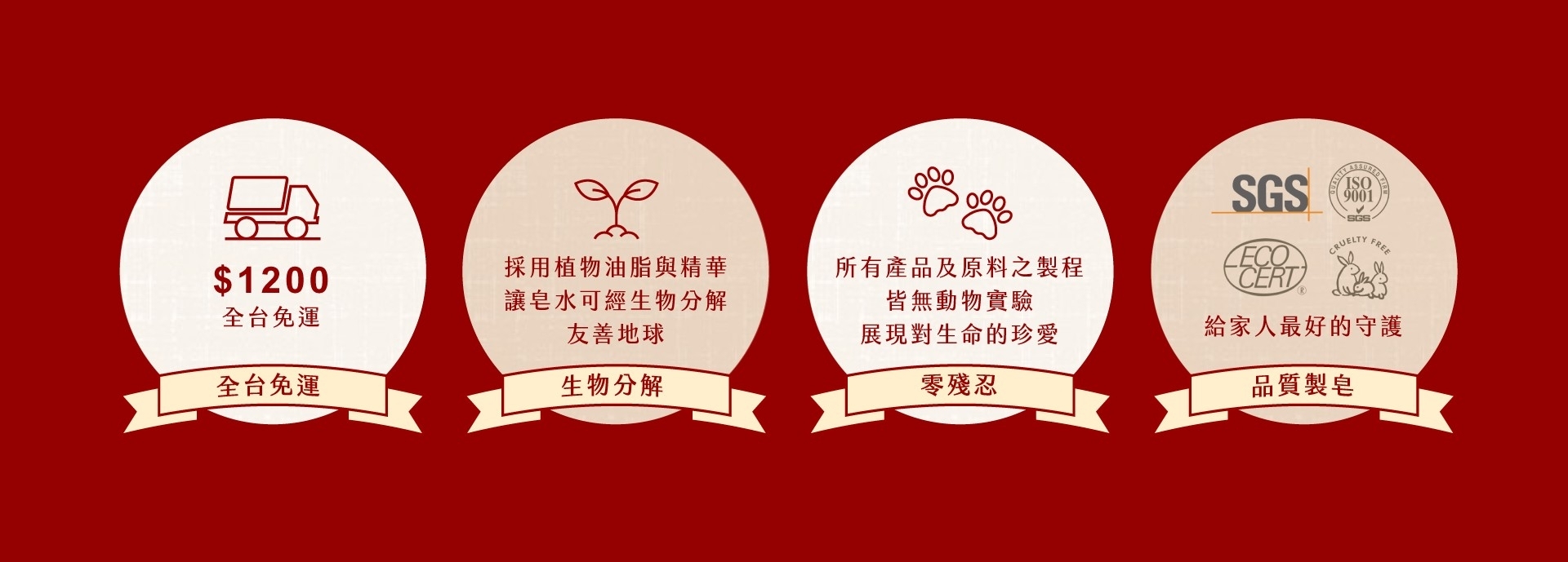 單筆滿1200全台免運，採用植物油可經生物分解友善地球，全產品無動物實驗零殘忍