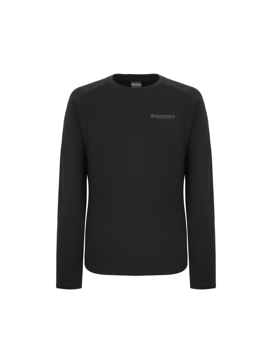 Discovery 圓領 長袖 輕便 黑色 男