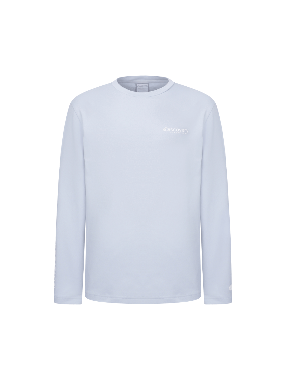 Discovery 刻字 Air Heat 圓領 長袖 藍灰色 男