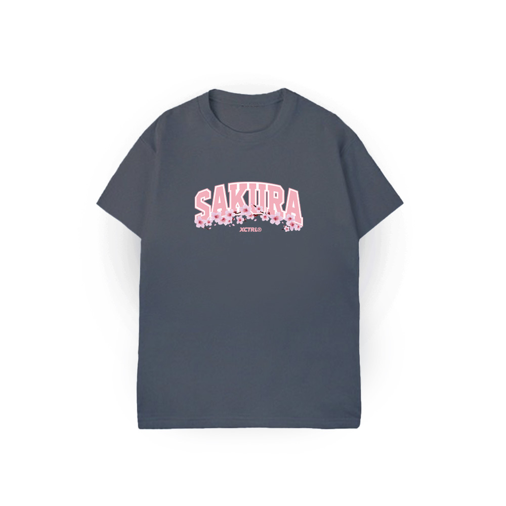 XCTRL 櫻花大學字短T-灰藍
