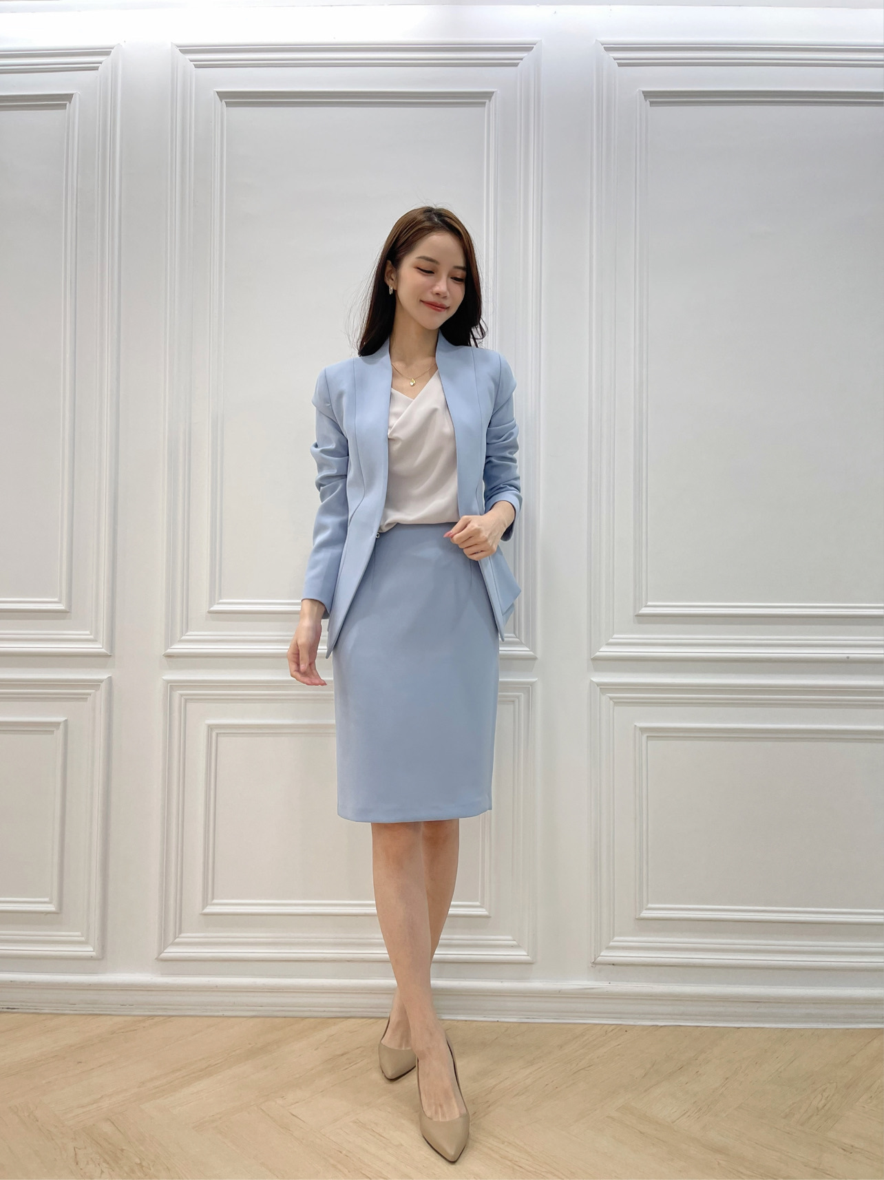 簡約修身套裝(淺藍)